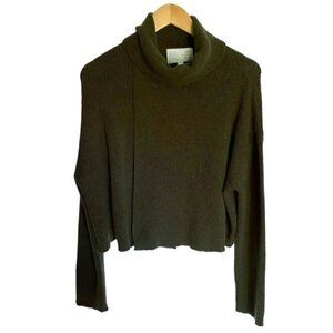 J.O.A. Dark Olive Split Front Cropped Turtleneck Sweater XSmall
